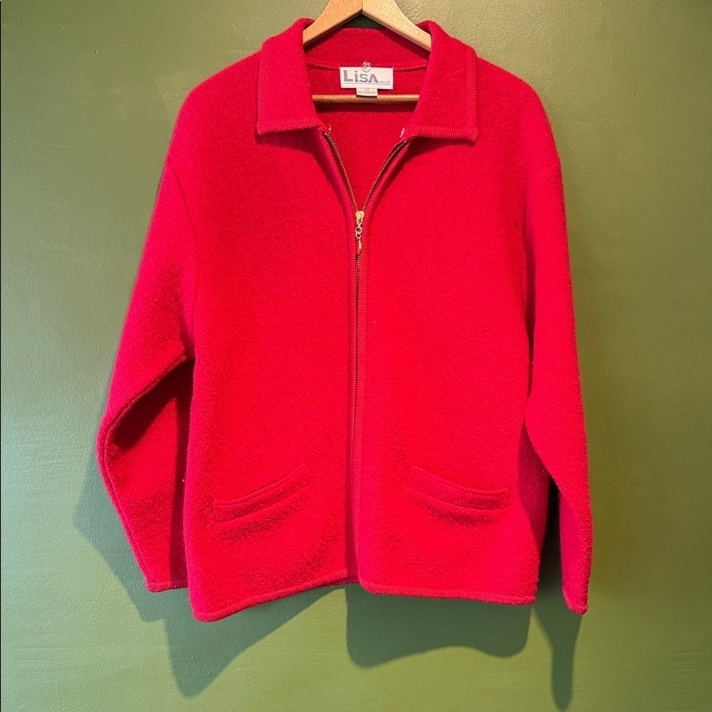 Vintage Wool Red Zip-Up Jacket